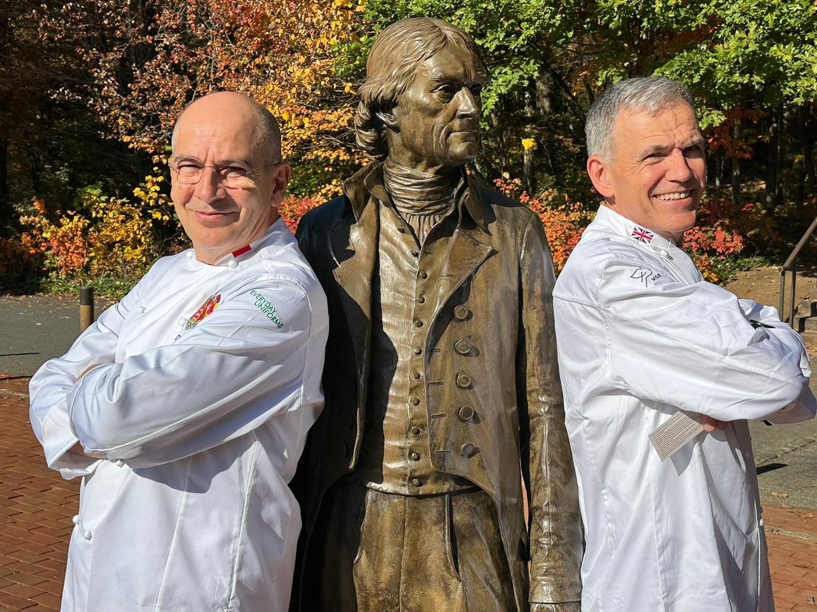 Monaco's Chef to HSH Prince Albert Christian Garcia (President of the CCC) with Chef Mark Flanagan (Vice President of the CCC) and Chef to His Majesty King Charles of the United Kingdom at Monticello.